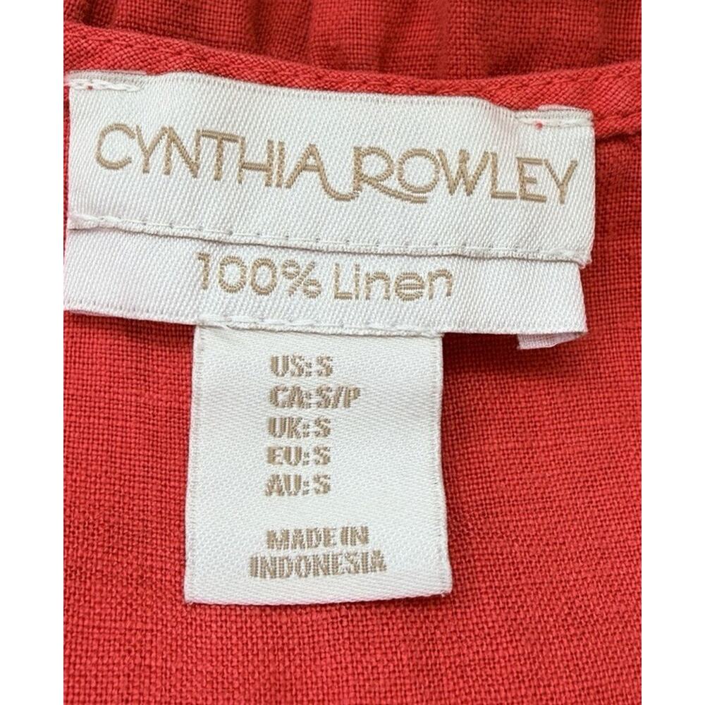 CYNTHIA ROWLEY 100% Linen Dress Womens Coral Small Resort Coastal Grandma Boho - Picture 8 of 12